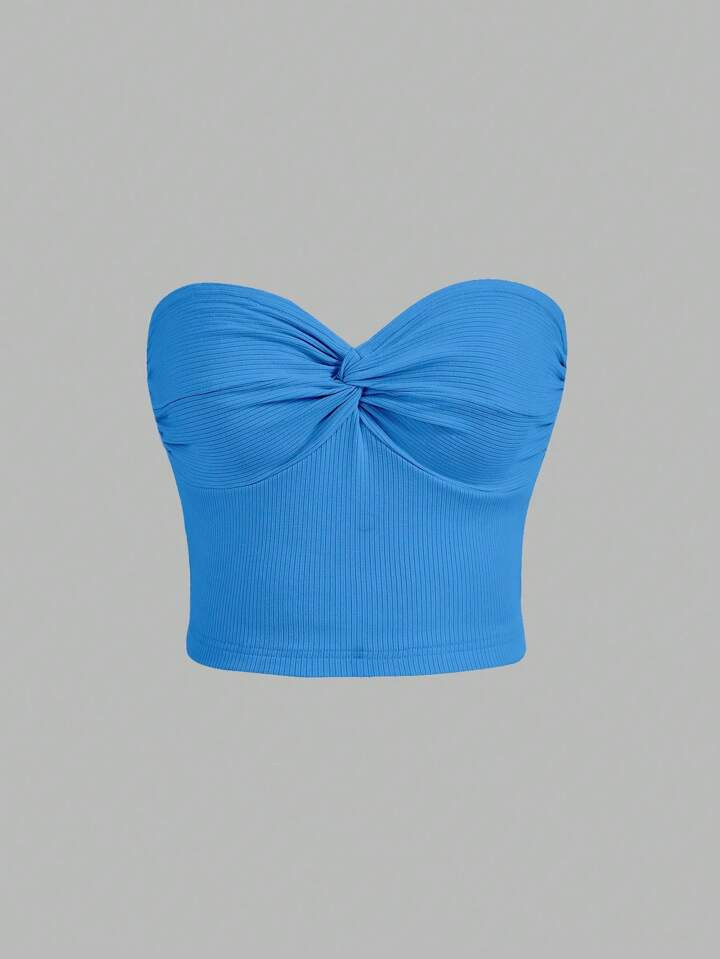 SHEIN MOD Twist Front Ribbed Knit Tube Top | SHEIN