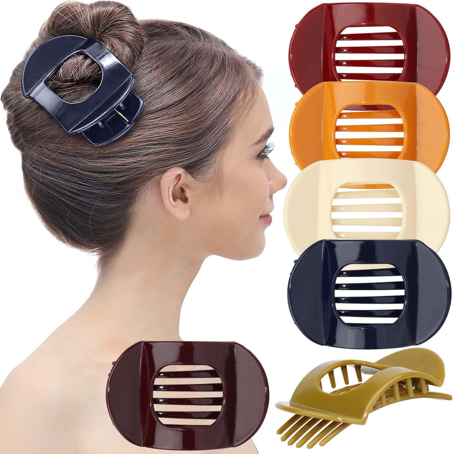 RC ROCHE 6 Pcs Flat Claw Clips for Women Thick Hair No Slip, Medium Classic | Amazon (US)