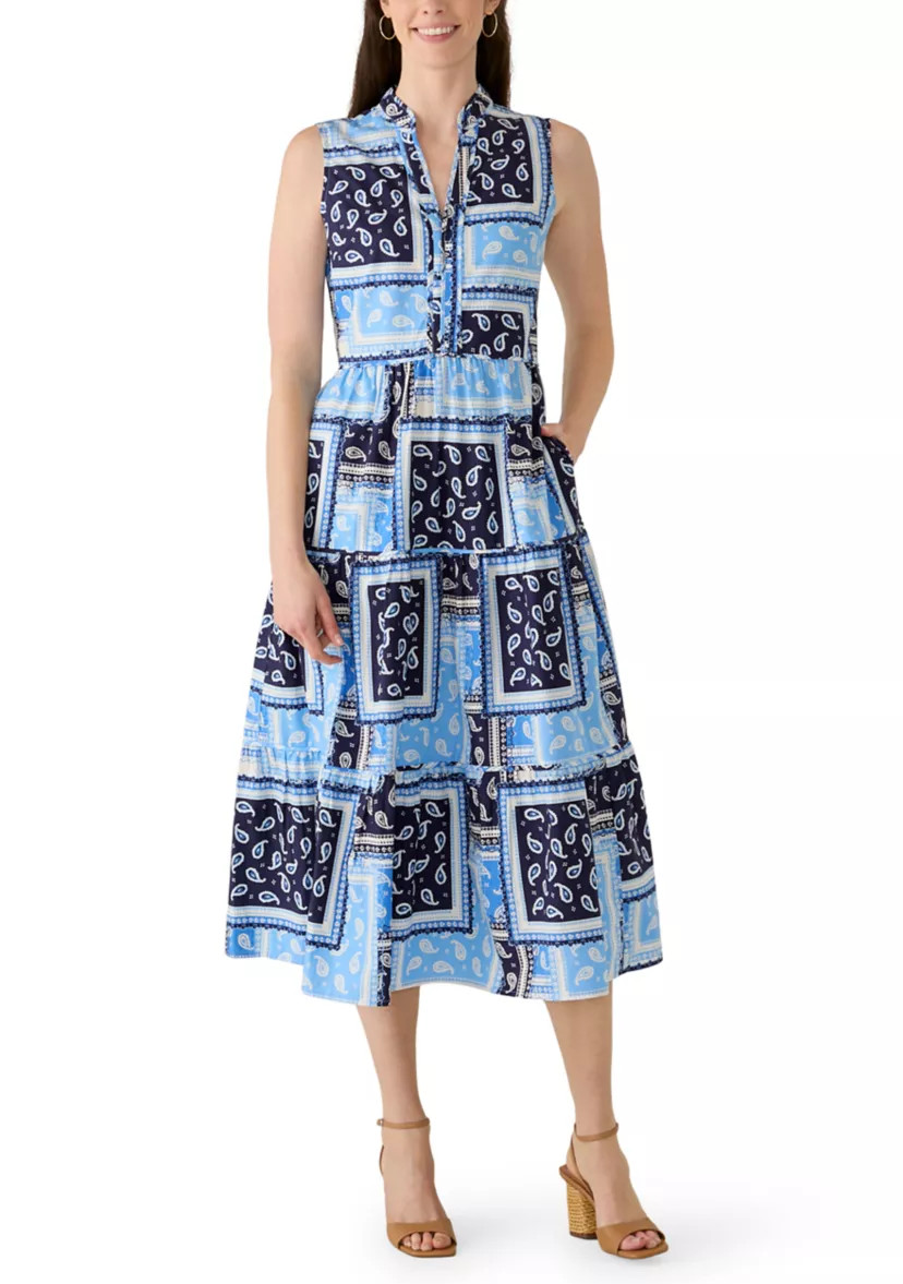Women's Split Neck Patchwork Midi Dress | Belk