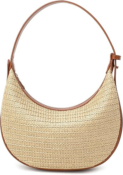 Women's Small Handmade Woven Straw Summer Beach Crescent Hobo Tote Crossbody Bag with Adjustable ... | Amazon (US)