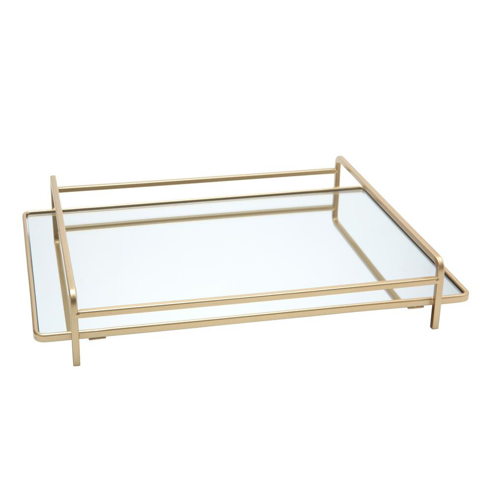 Home Details 4-Rail Design Mirror Vanity Tray in Gold, Grey | The Home Depot
