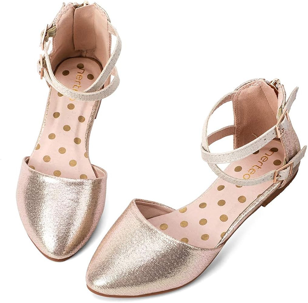 nerteo Girl's Pretty Glitter Ballet Flats Ankle Strap Dress Shoes Sandals (Toddler/Little Kid/Big... | Amazon (US)