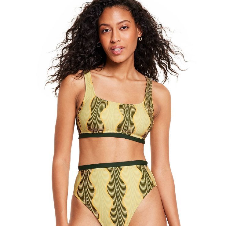Women's Micro Waves Print Bralette Bikini Top - Fe Noel x Target Muted Lime Green/Dark Green | Target