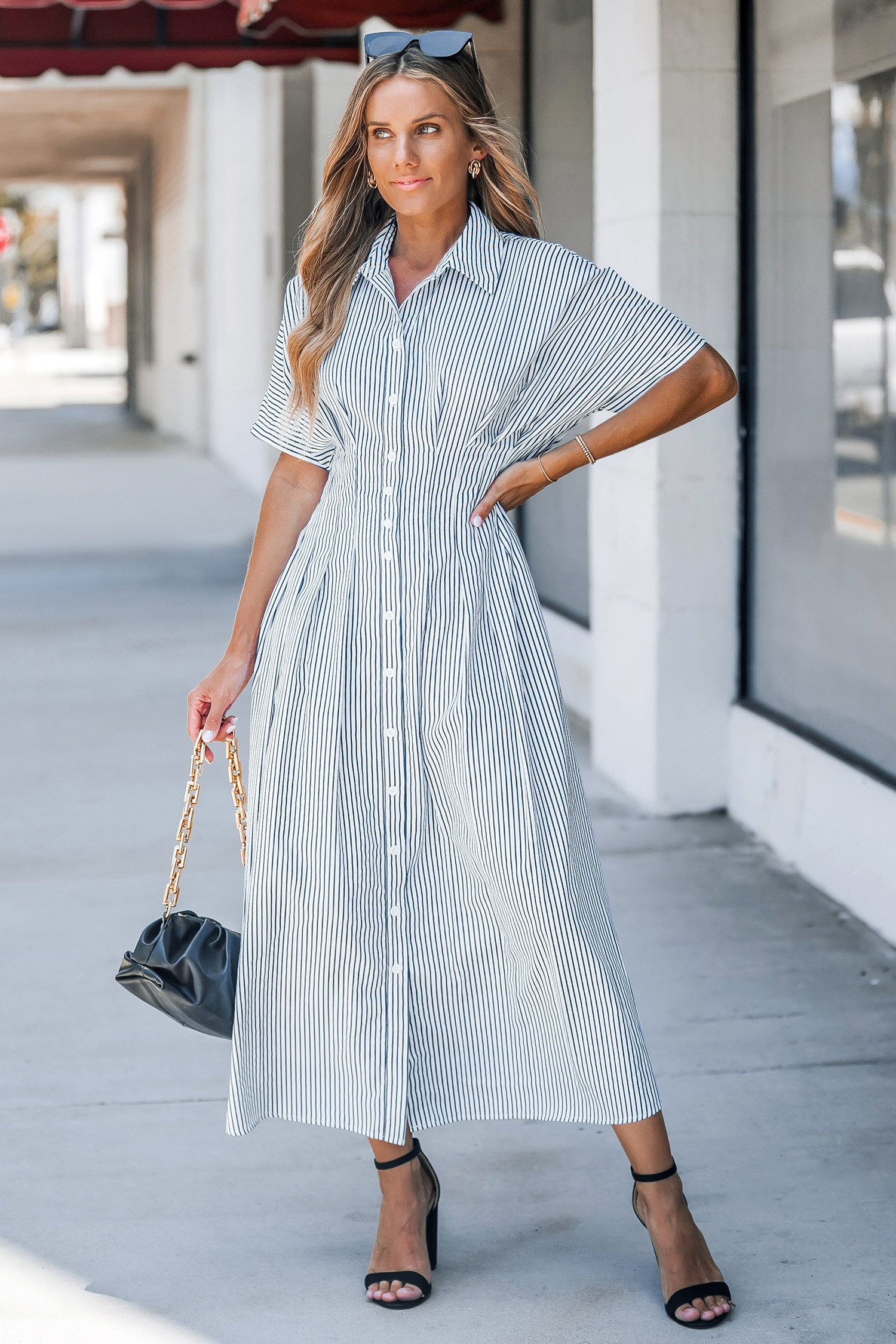 Pinstriped Midi Shirt Dress | Cupshe US