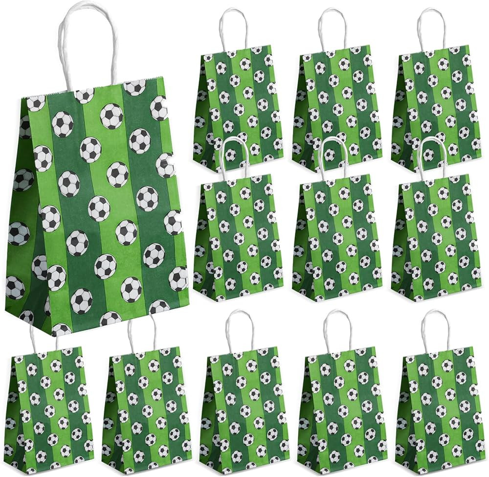 BoAn 12pcs Soccer Party Gift Bags with Handles - Football Themed Candy Treat Bags for Birthday Pa... | Amazon (US)