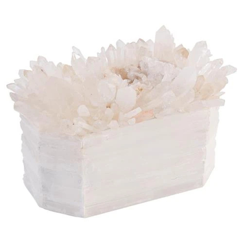 Budir Coastal White Quartz Selenite Crystal Encrusted Box | Kathy Kuo Home