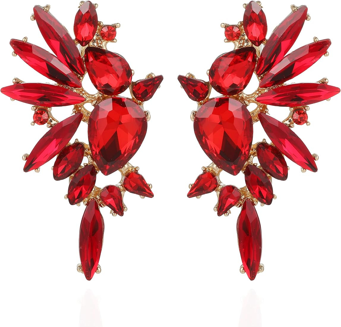 Amazon.com: VANGETIMI Vintage Red Rhinestone Statement Trendy Earrings Fashion Bling Colorful Cry... | Amazon (US)