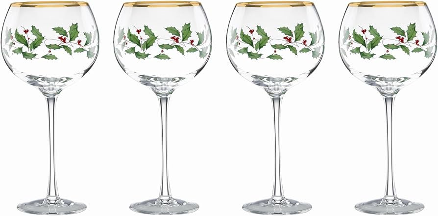 Lenox Drinkware, Holiday 4-Piece Wine Balloon Glass Set, Set Of 4, 16 Oz Capacity, Made From Glas... | Amazon (US)