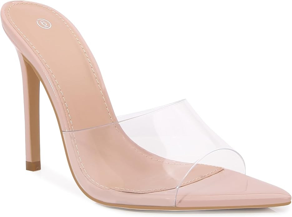 Women Clear Pointed Toe Sandals Stiletto Heels Transparent Strap High Heels Slip on Mules for Wom... | Amazon (US)