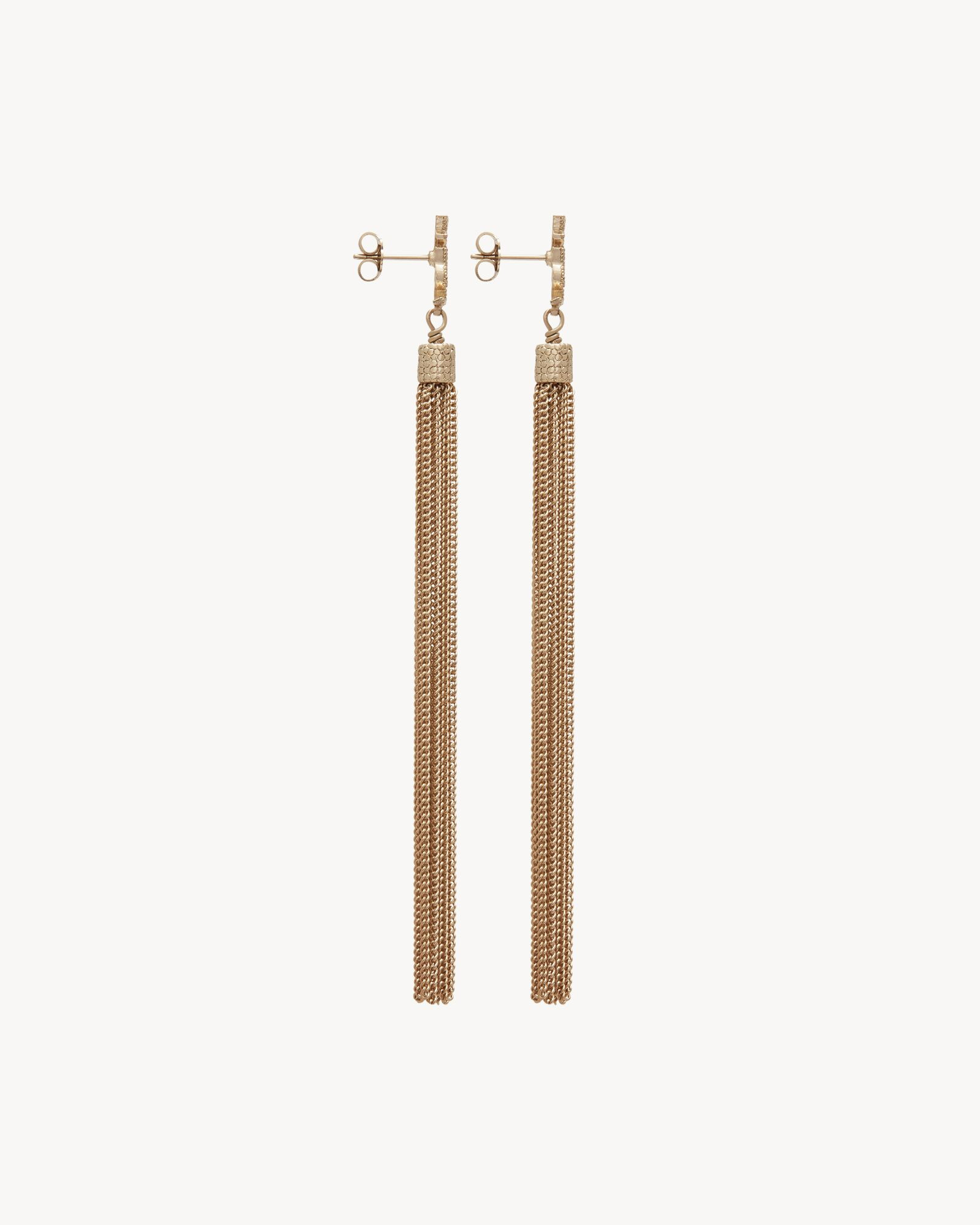 loulou earrings with chain tassels in light gold-colored brass | Saint Laurent __locale_country__... | Saint Laurent Inc. (Global)