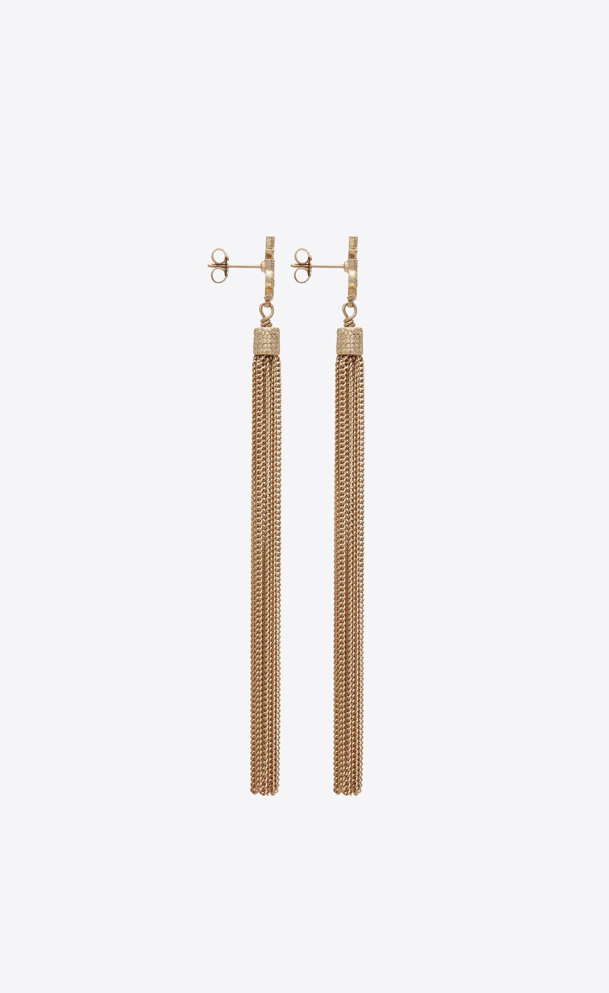 loulou earrings with chain tassels in light gold-colored brass | Saint Laurent __locale_country__... | Saint Laurent Inc. (Global)