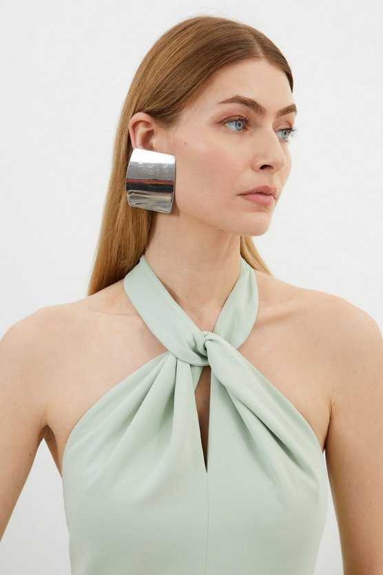 Soft Tailored Halter Tie Neck Pleat Detail Midi Dress | Karen Millen US
