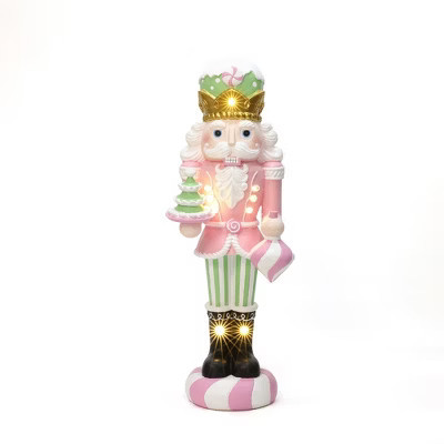 LuxenHome 35.83" LuxenHome 3Ft Lighted Nutcracker Pink Soldier with Candy Tree, Battery Operated Holiday Decoration | Target