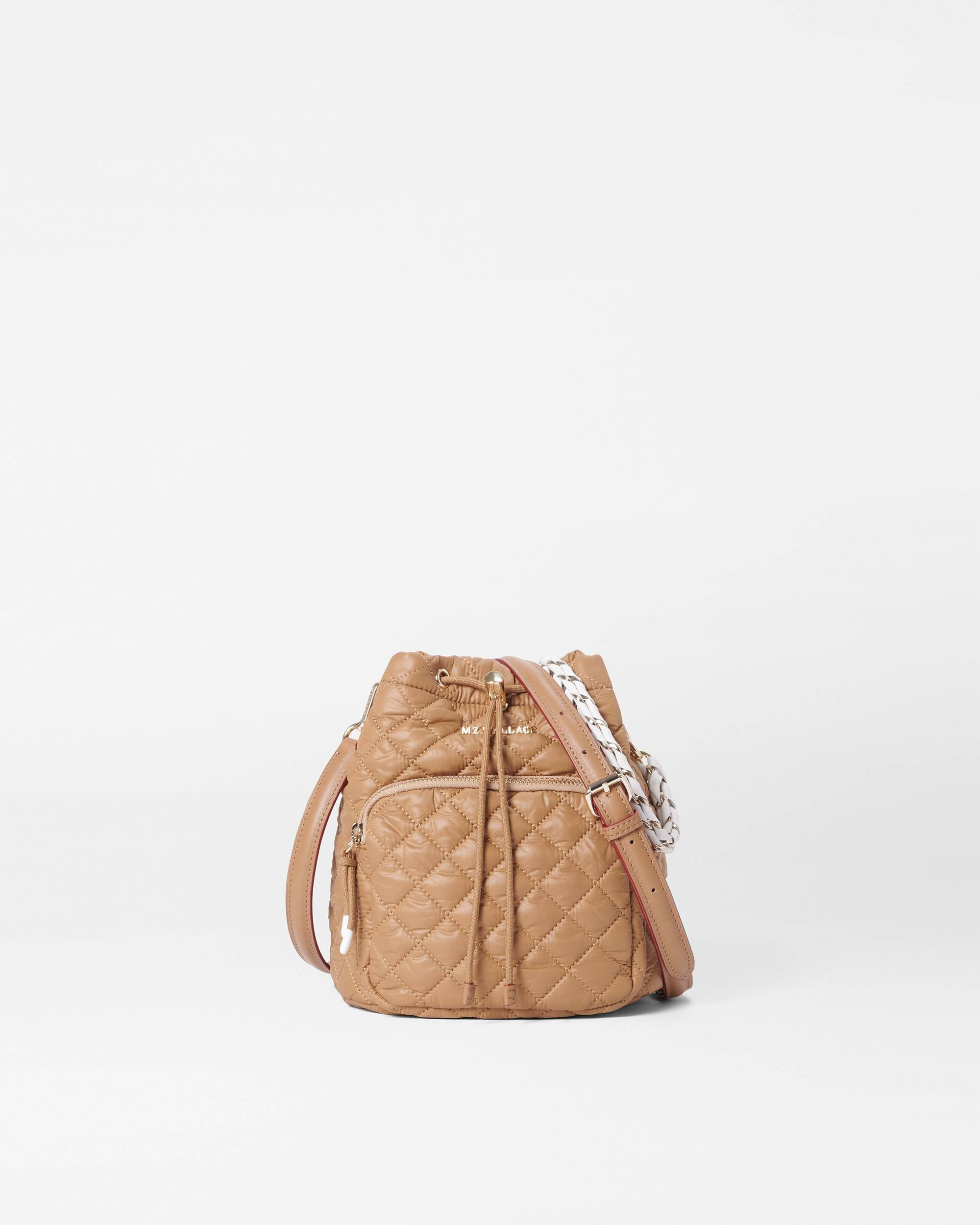 Caramel and Bright White Crosby Drawstring Bucket Bag | MZ Wallace