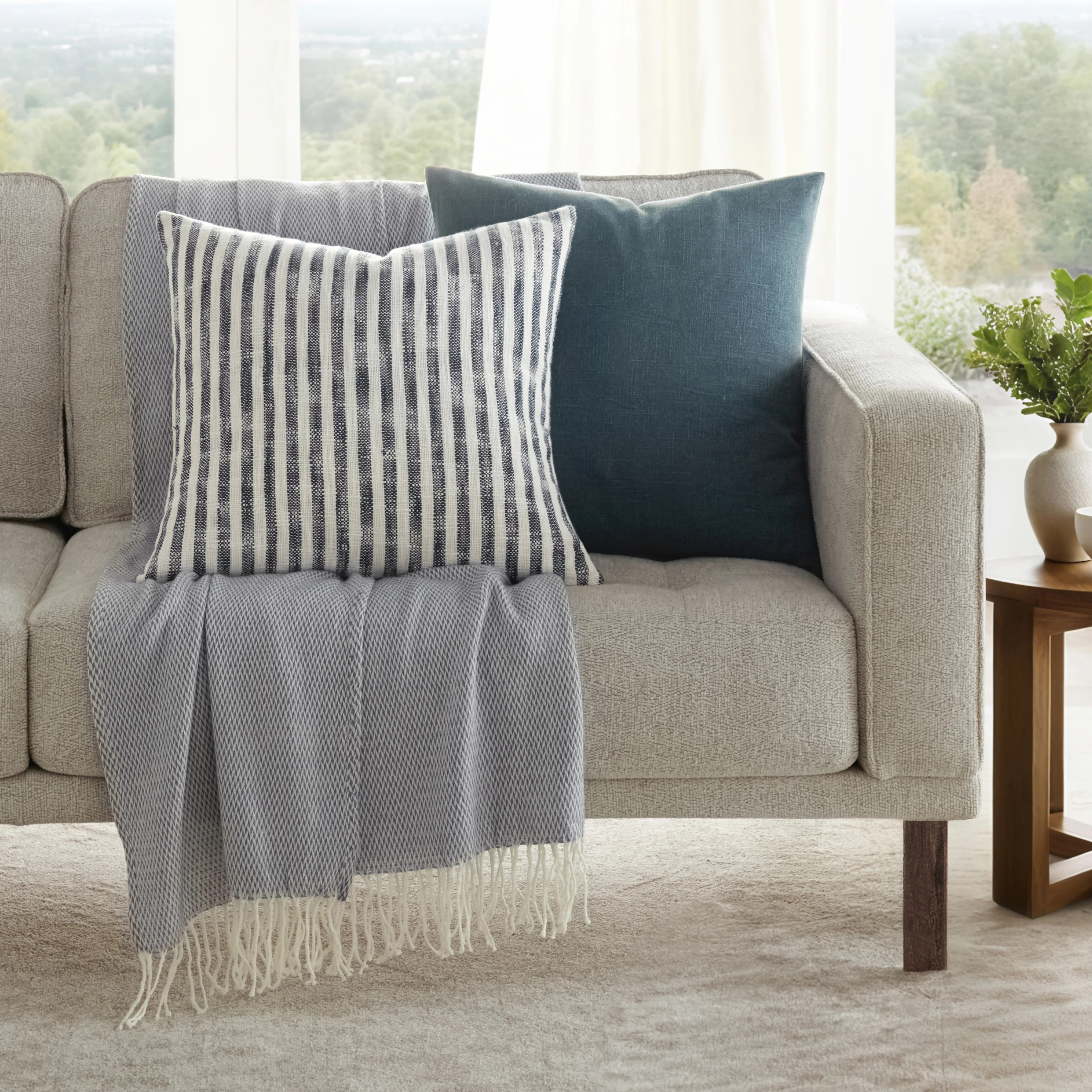 2-Pack Yarn-Dyed Bengal Stripe / Solid Décor Throw Pillows | Linens and Hutch