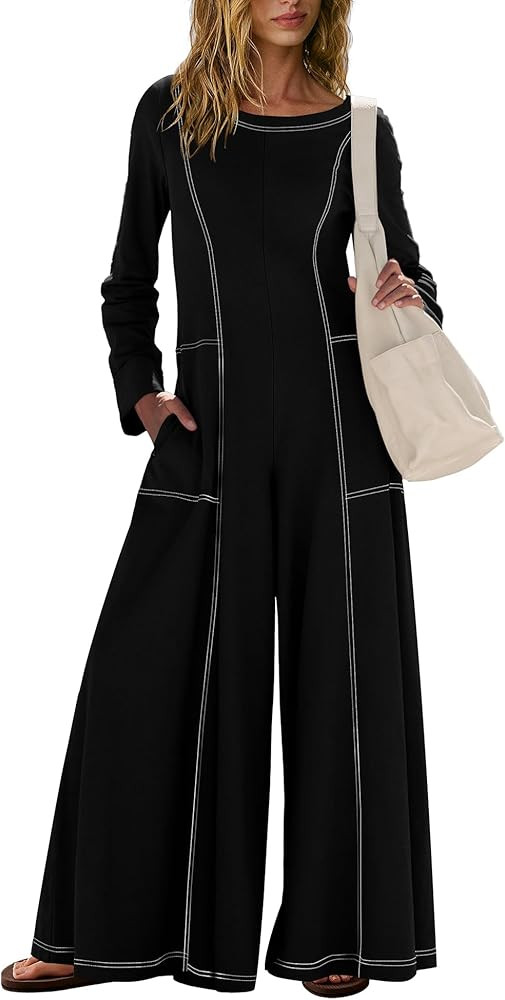 Nirovien Womens Long Sleeve Jumpsuit Dressy Casual Wide Leg Pant Romper One Piece Outfits with Po... | Amazon (US)