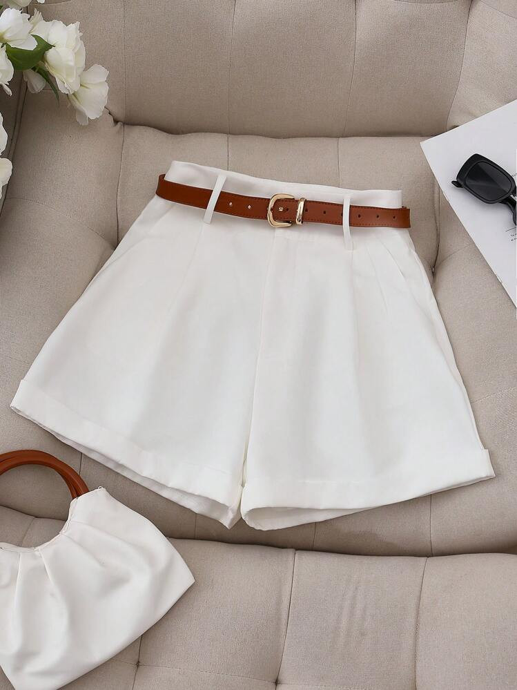 SHEIN LUNE Women Fashionable A-Line White Shorts, Versatile Style | SHEIN
