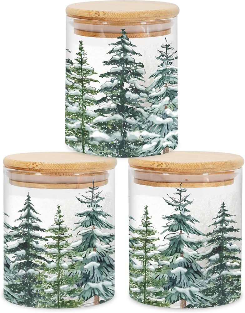 3Pcs Christmas Forest Glass Storage Jars with Airtight Lid Watercolor Xmas Tree Decorative Canist... | Amazon (US)