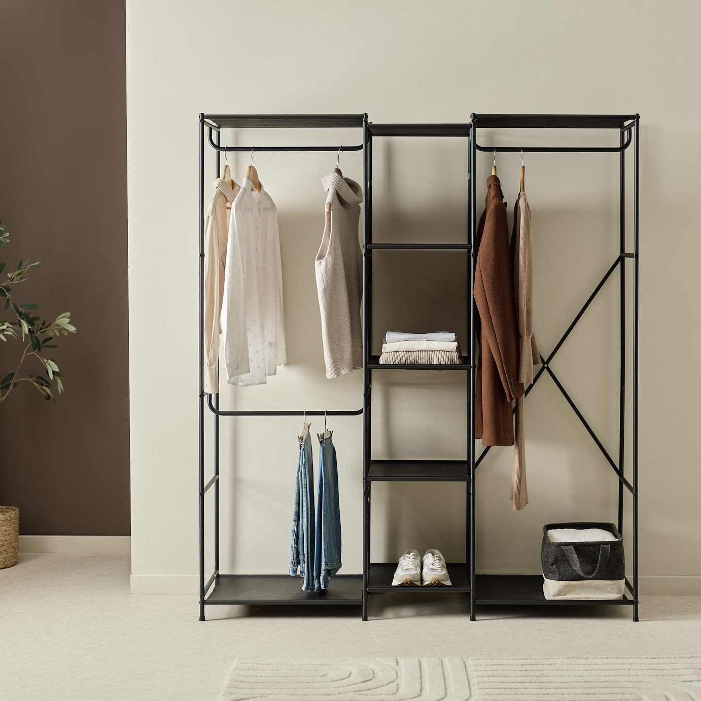 Argos Home Spencer 3 Rail 6 Shelf Wardrobe - Black | argos.co.uk