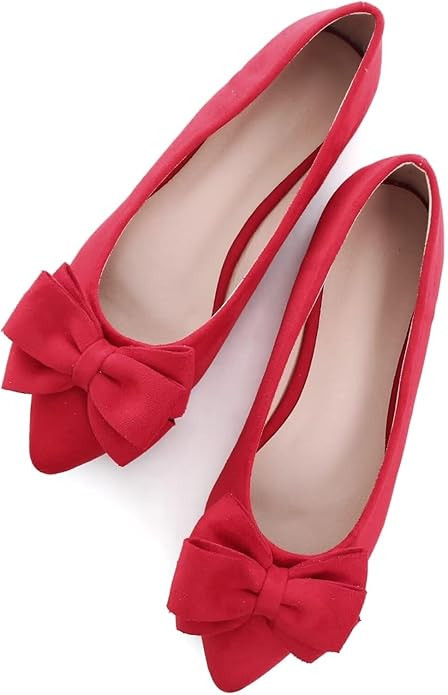 SAILING LU Bowknot Ballet Flats Womens Pointy Toe Casual Flat Shoes Suede Dress Shoes Wear to Wor... | Amazon (US)