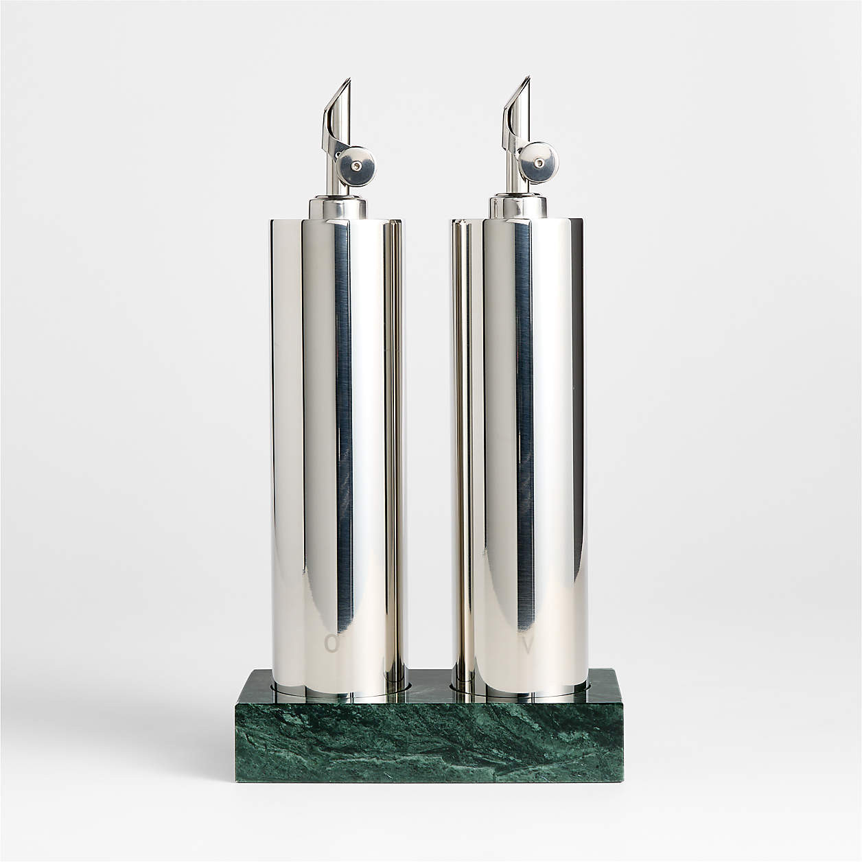 Geneve Recycled Stainless Steel Cruet Set with Green Marble Base by Daniel Humm + Reviews | Crate... | Crate & Barrel