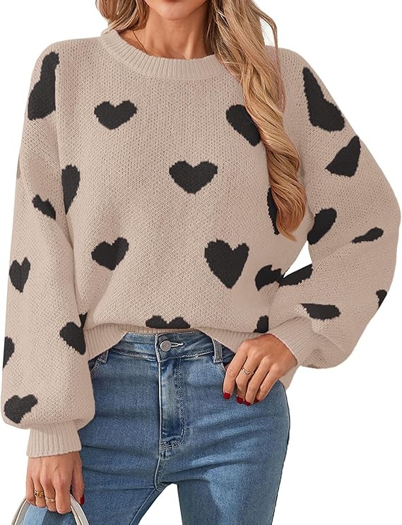Womens Valentine Heart Sweater 2026 Valentines Day Trendy Cute Oversized Long Sleeve Pullover Swe... | Amazon (US)