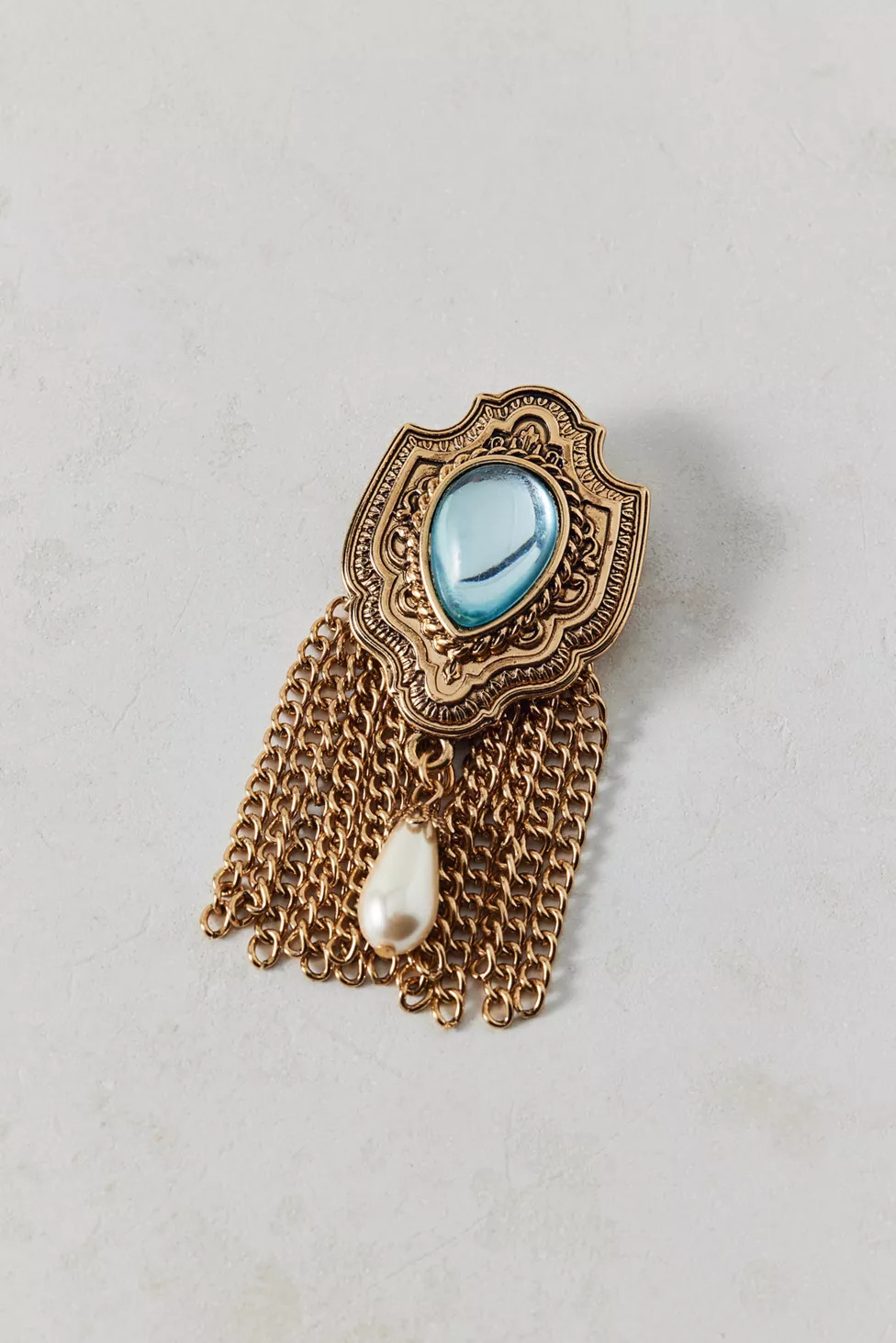 Pearl Charm Antiqued Fringe Pin | Urban Outfitters (US and RoW)