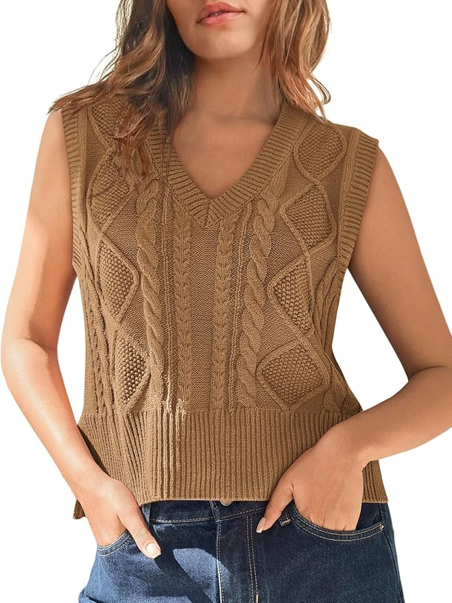 Sweater Vest for Women V Neck Sleeveless Knit Solid Casual Ribbed Preppy Pullover Tops | Amazon (US)