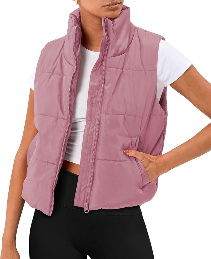 AUTOMET Puffer Vest Women Sleeveless Winter Cropped Outerwear Warm Puffer Lightweight Stand-up Co... | Amazon (US)