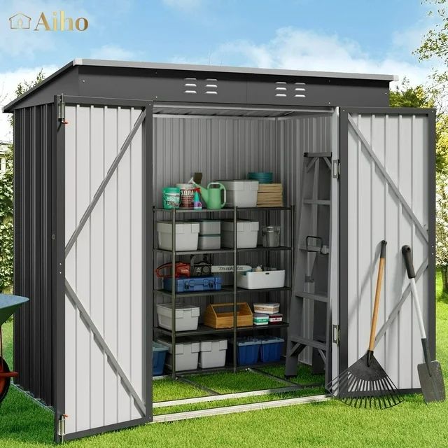 Aiho 6'x 4' Outdoor Storage Shed with Lockable Door for Garden Backyard Patio - Gray | Walmart (US)