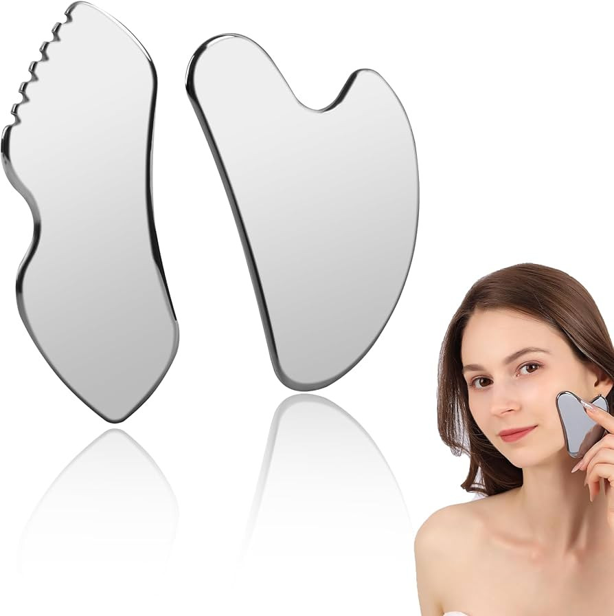 2Pcs Stainless Steel Gua Sha Facial Tools Set, Metal Face Comb Detail Skin Care Tools, Body and F... | Amazon (US)