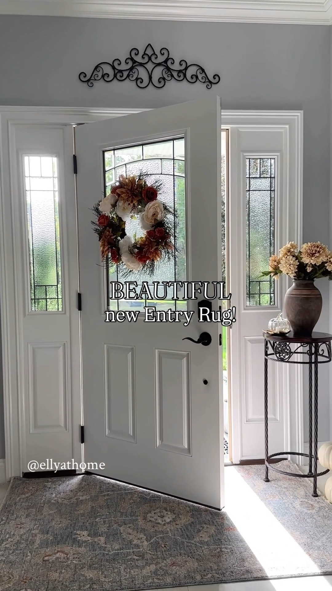 Loving my new entry area rug, fall wreath, favorite vase, champagne glass pumpkin and florals! Shop my fall porch trees, doormat and more wreath ideas  Fall home decor accessories. Amazon, Wayfair, Pottery Barn. 

#LTKHome #LTKFindsUnder50 #LTKPetite