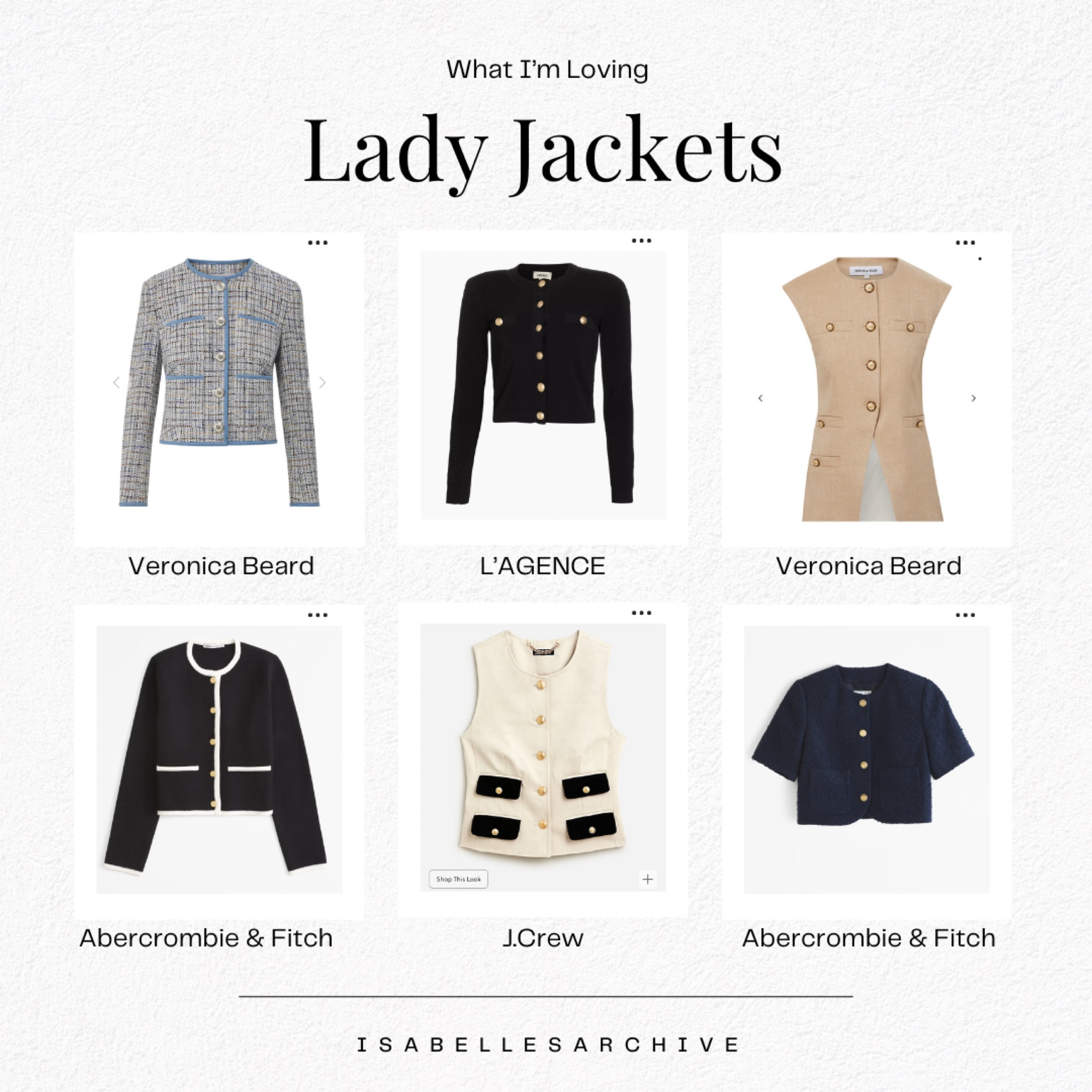 I’ve gotten tons of comments on my TikTok for jacket inspo - so wanted to share a roundup of my favorite lady jackets for summer. A lady jacket is just the name for fitted single breasted jackets - often times you’ll see them in fun fabrics and with statement buttons. These are my go-to for dressing up any look - and it’s certainly a plus that they come in vest and short sleeve styles for the hotter summer months! I own the top 3 here (two are on sale right now!), and wanted to share some cute & affordable options from J. Crew and A&F too. Happy shopping! 

#LTKWorkwear #LTKFindsUnder100 #LTKSaleAlert