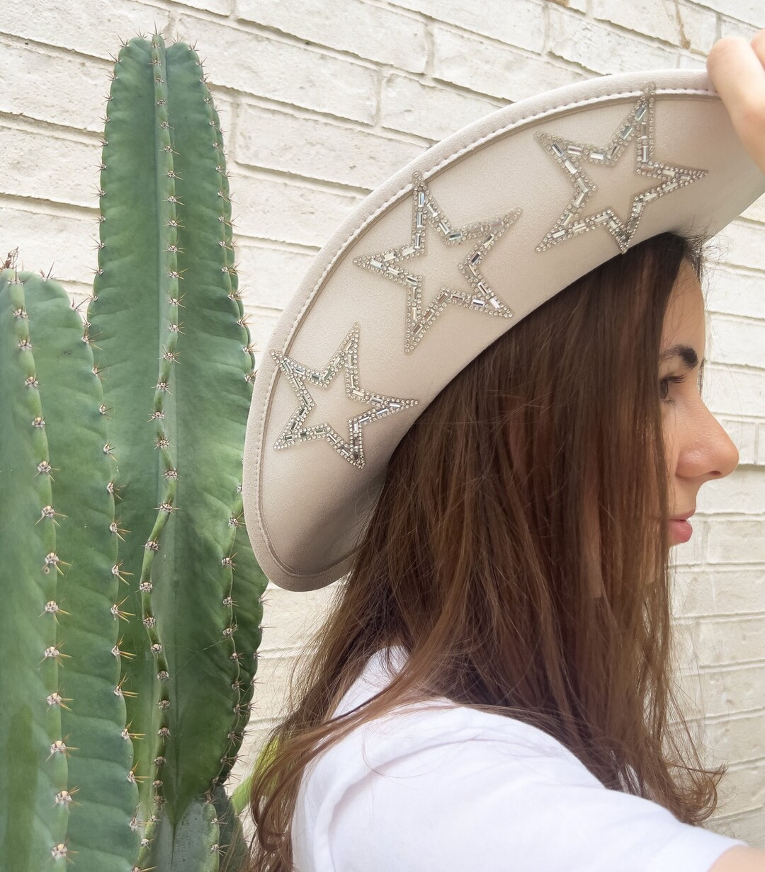Cowgirl Hat Ivory Star Embellished Studded Rhinestone Star Cowboy Hat Nashville Bachelorette Part... | Etsy (US)