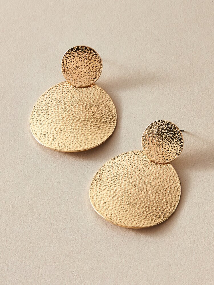 1pair Textured Round Charm Drop Earrings | SHEIN