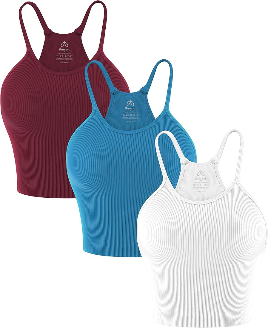 Sunzel Free to Be Tank, Crop Ribbed Tank Tops Seamless Racerback Camisoles No pad Camis Cropped W... | Amazon (US)