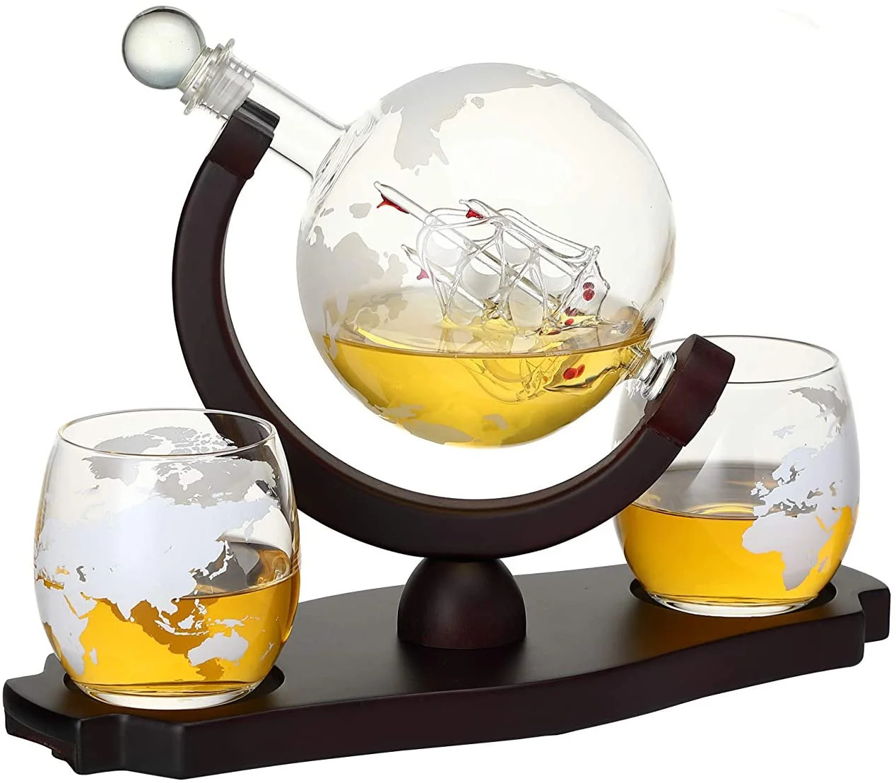 Verolux Whiskey Globe Decanter Set with 2 Glasses with Etched World Map in Gift Box - for Liquor,... | Walmart (US)