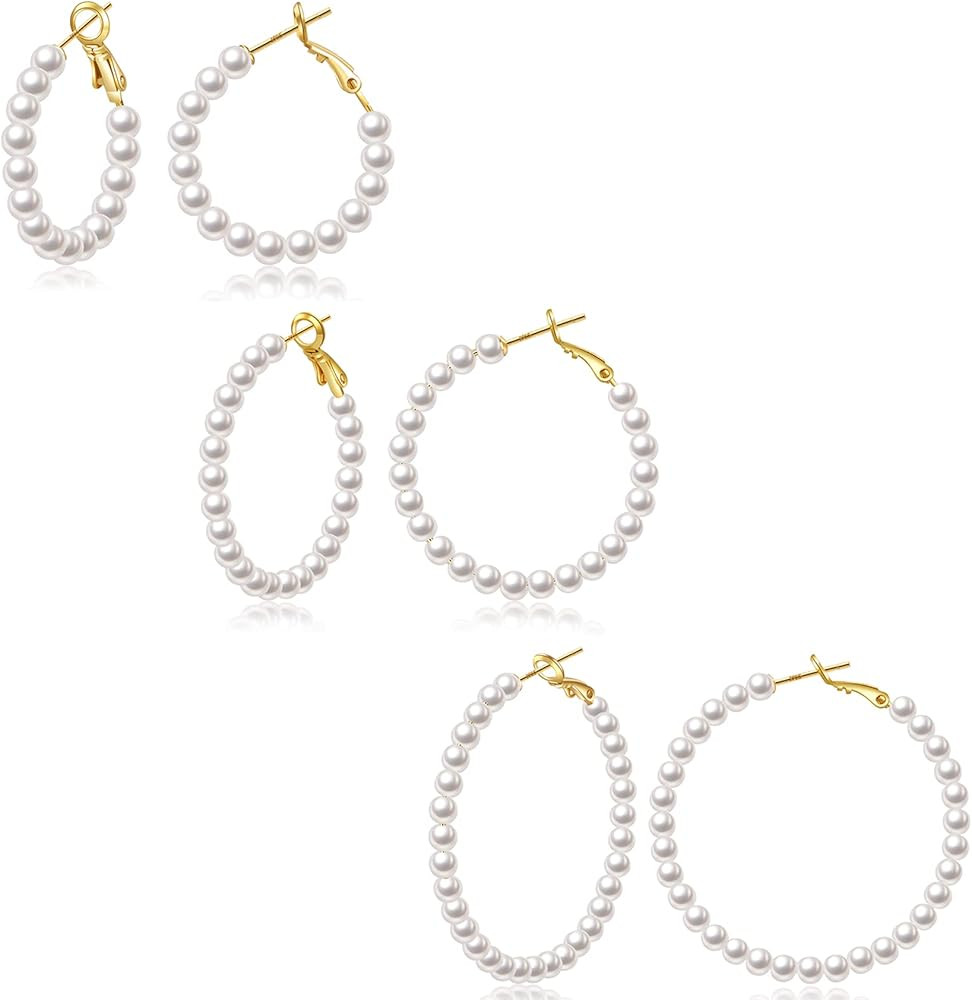 PRETOLE Pearl Hoop Earrings for Women Sterling Silver Post Pearl Bead Hoop Earrings Lightweight H... | Amazon (CA)