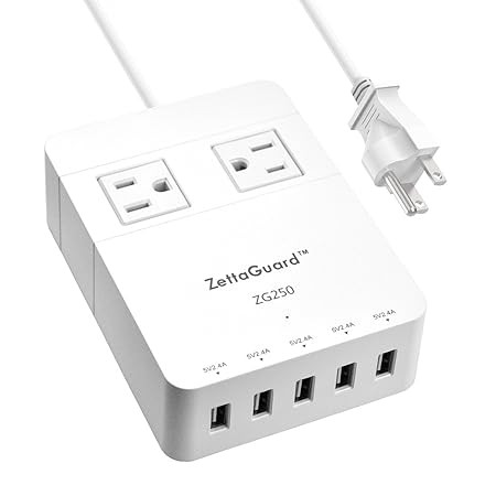 Zettaguard Mini 2-Outlet Travel Power Strip/Surge Protector with USB Charger, White (ZG250) | Amazon (US)