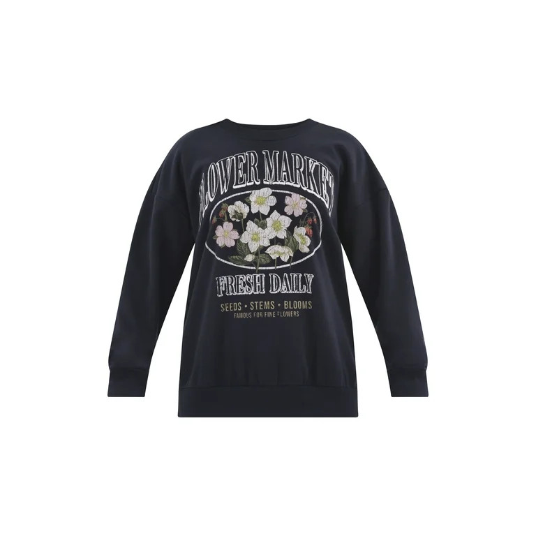 No Boundaries Oversized Graphic Crewneck Sweatshirt, Women's | Walmart (US)