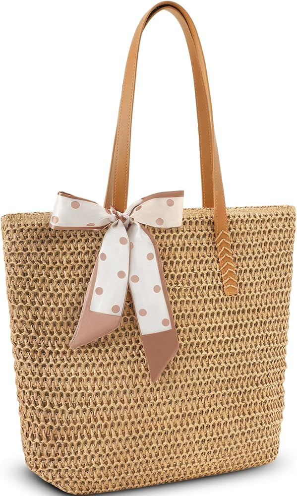 Trifabricy Beach Bags for Women, Large Straw Bag, Woven Beach Tote Bag Shoulder Handbags, Packabl... | Amazon (US)