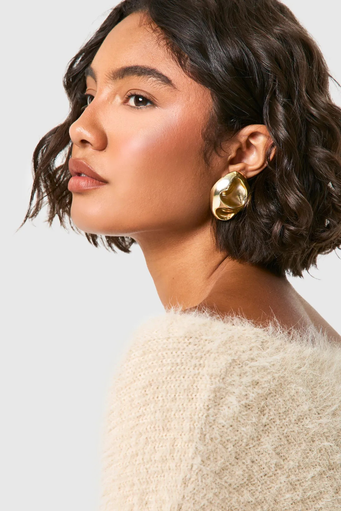Hammered Oval Statement Stud Earrings | Boohoo.com (UK & IE)