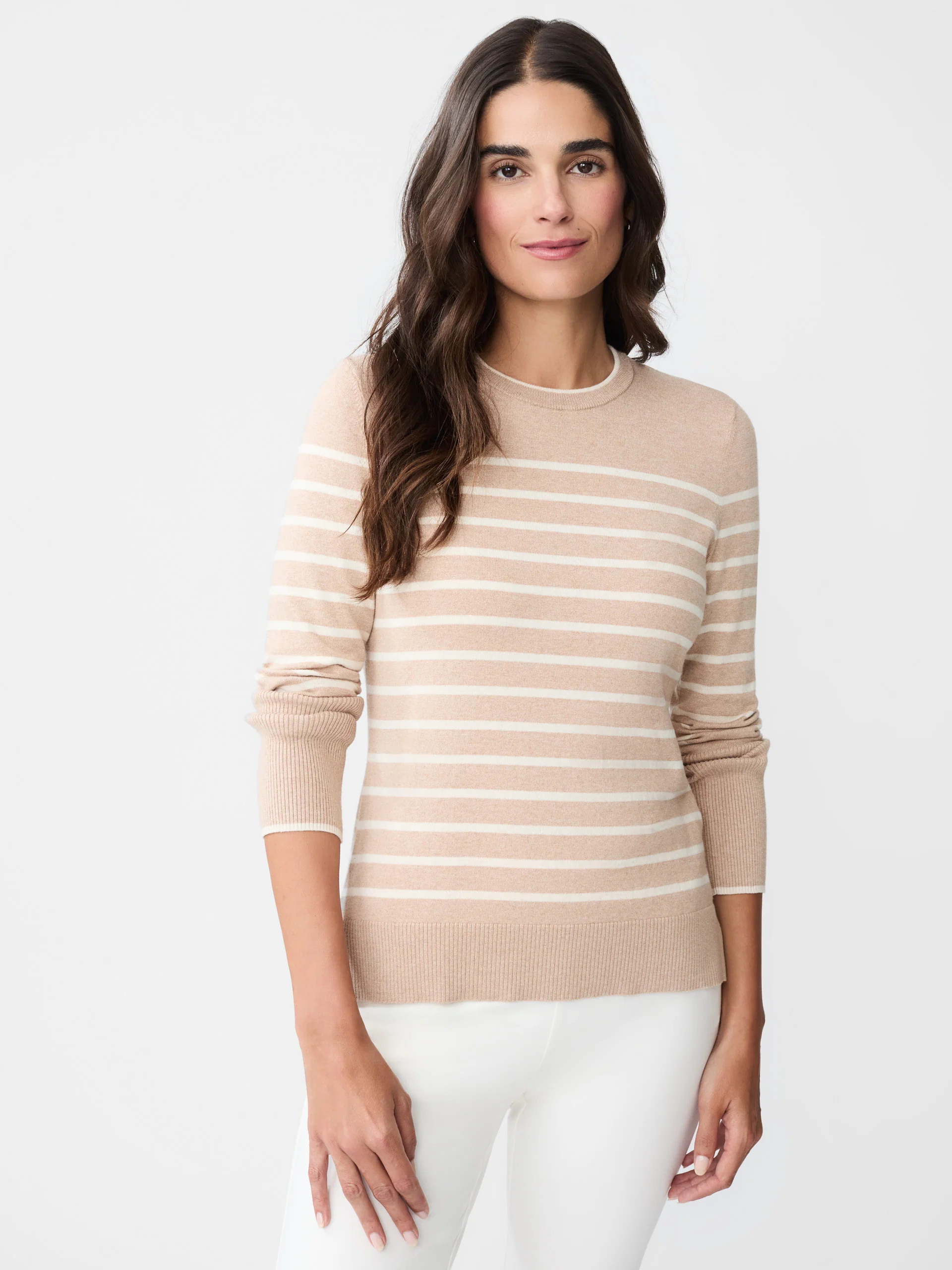 Camel/Off_White Stripe Poet Sweater | Women's Sweaters | J.McLaughlin | J.McLaughlin