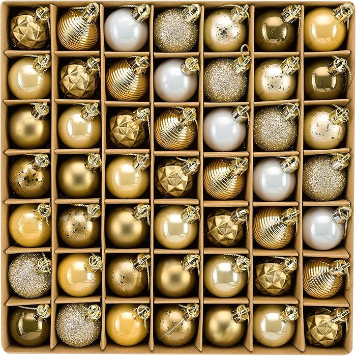 DecorbyHannah Mini Christmas Ornaments, 49ct 1.18 inches Small White Gold Ornaments for Christmas... | Amazon (US)