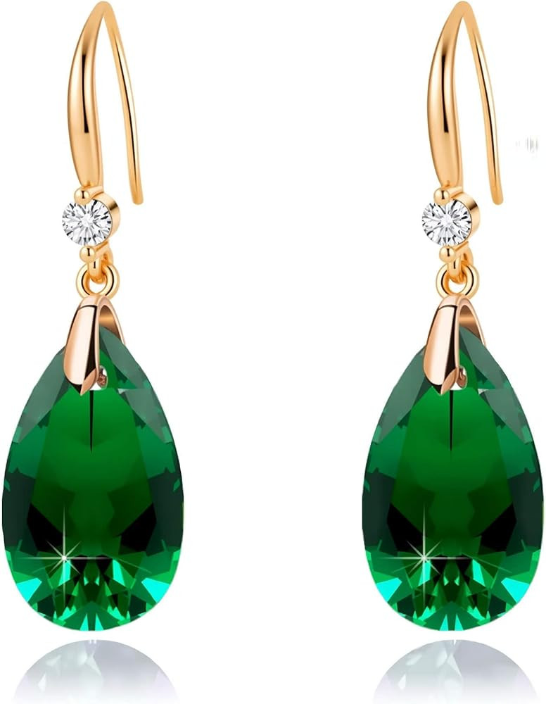Austrian Crystal Teardrop Dangle Drop Earrings for Women 14K Gold Plated Hook Earring Hypoallerge... | Amazon (US)