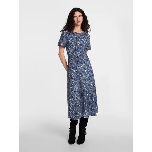 Scenario Women's and Women's Plus Puff Sleeve Seamed Dress, Sizes XS-4X | Walmart (US)