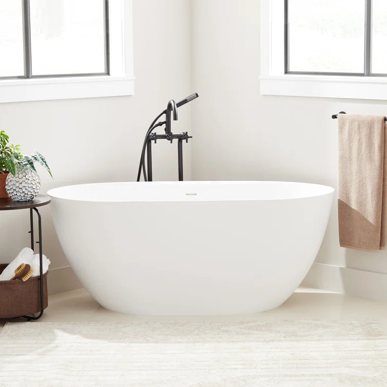 466610 Catino 66" x 32" Freestanding Soaking Solid Surface Bathtub | Wayfair North America