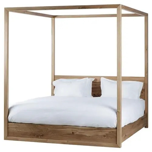 Thomas Bina Otis Coastal Rustic Oak Wood Canopy Poster Bed - King | Kathy Kuo Home