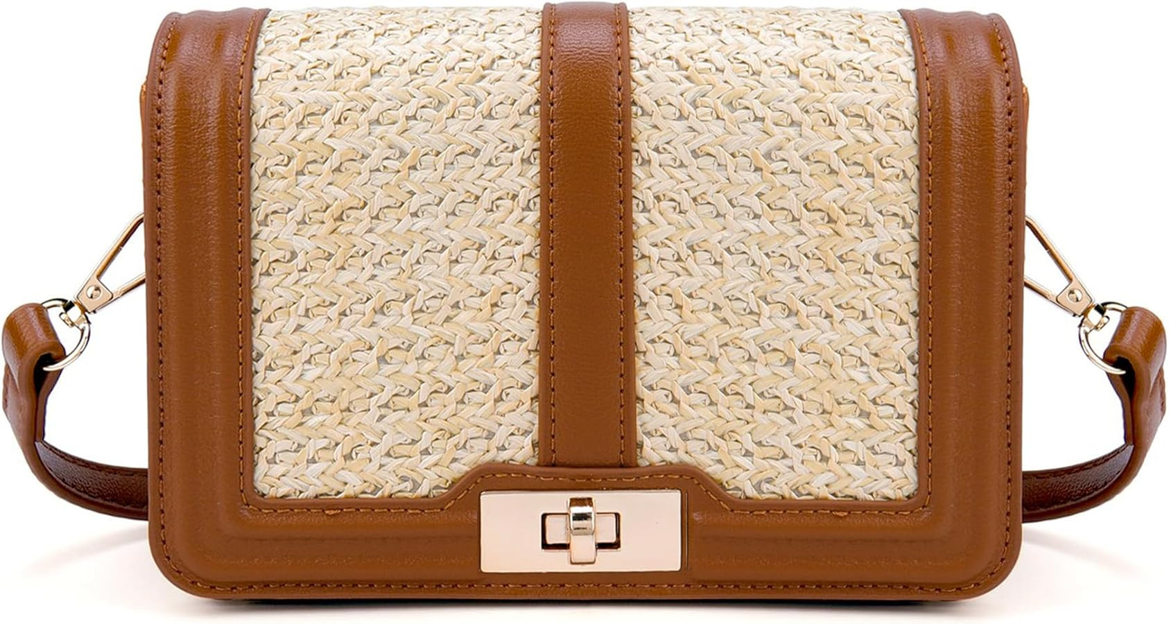 FALETO Straw Crossbody Bags for Women Summer Leather Stitching Straw Flap Bag Handbag Shoulder Cl... | Amazon (US)