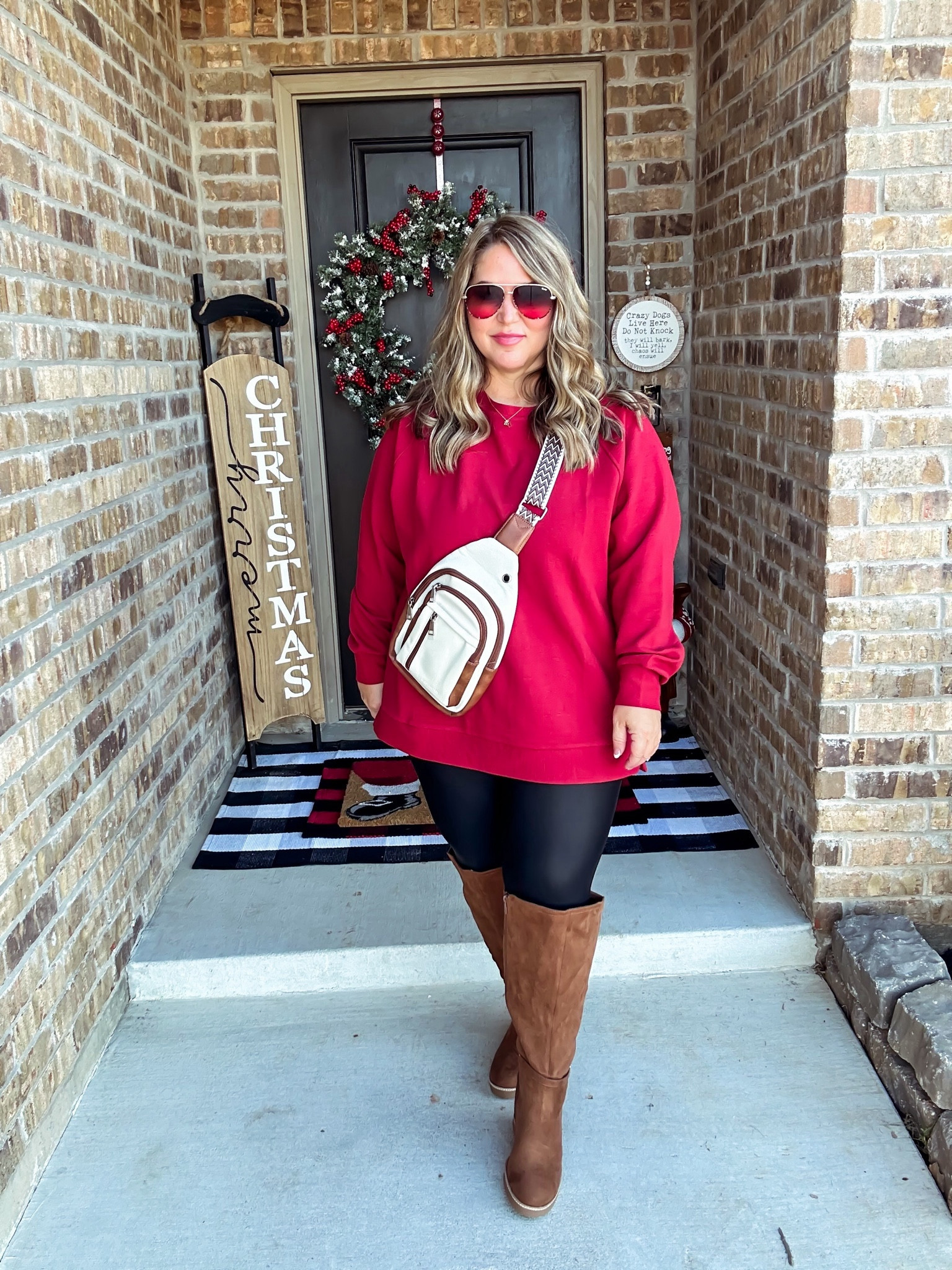 Top size xl tts
Leggings size 1X petite (size up)
Boots tts (wide calf) very generous calf 

#LTKmidsize #LTKplussize #LTKover40